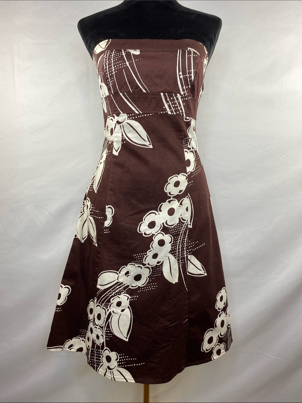 Vintage Y2K B. Smart Chocolate Brown Floral Strapless Fit & Flare Dress Size 6